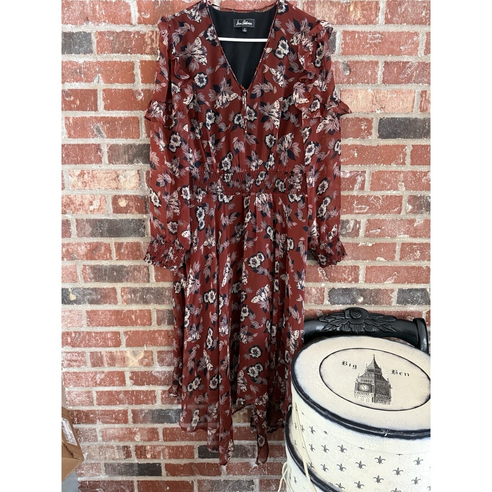 Sam Edelman Women's Fanciful Floral Midi Dress Rust Red Size 12